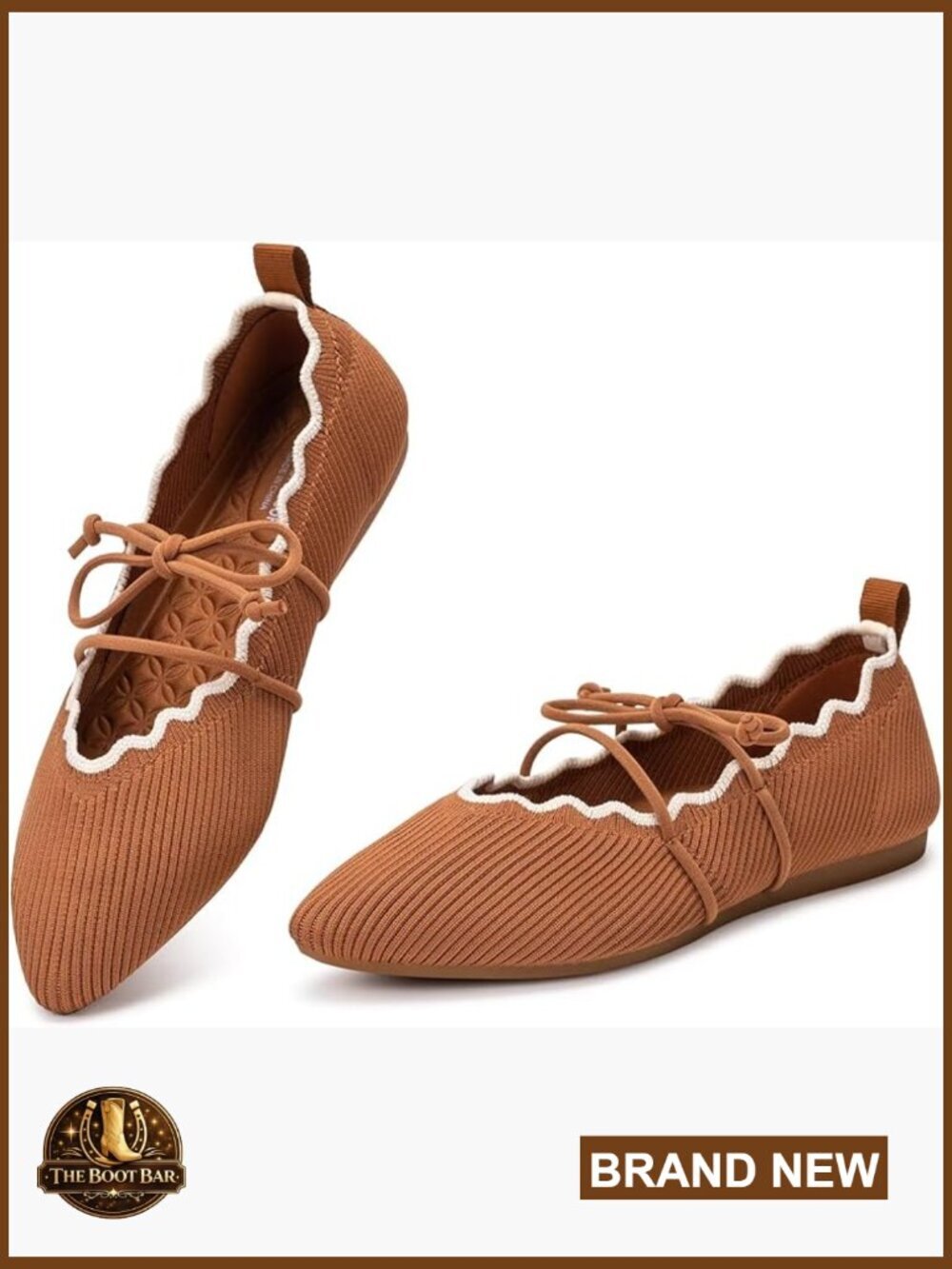 Knitted Flats Pointed Toe Slip On Women Shoes Ruffled Vamp Elastic Rope Ballet